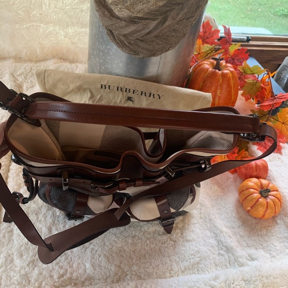 💯Burberry Mega Check Canvas Dark Leather Lowry - Picture 7 of 11